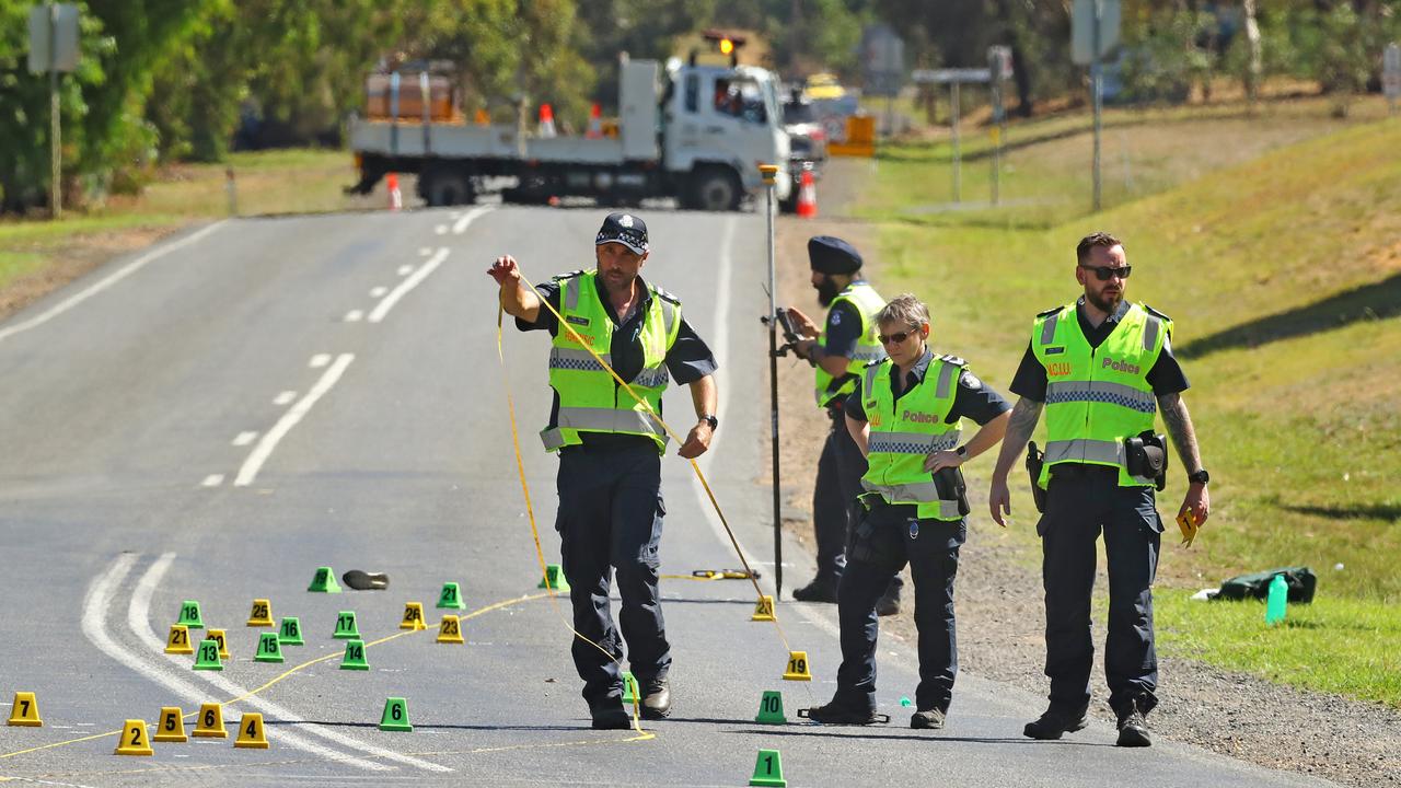 Police investigators at the scene where a boy was hit and killed by a car on Bannockburn Shelford Rd at Teesdale. Picture: Alison Wynd