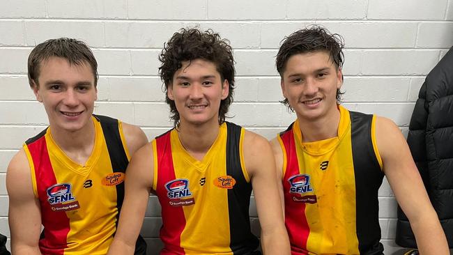 Cheltenham first-gamers Rex Kilburn and Declan and Alex McComb. Pic: Andrew Keech, Cheltenham FNC.