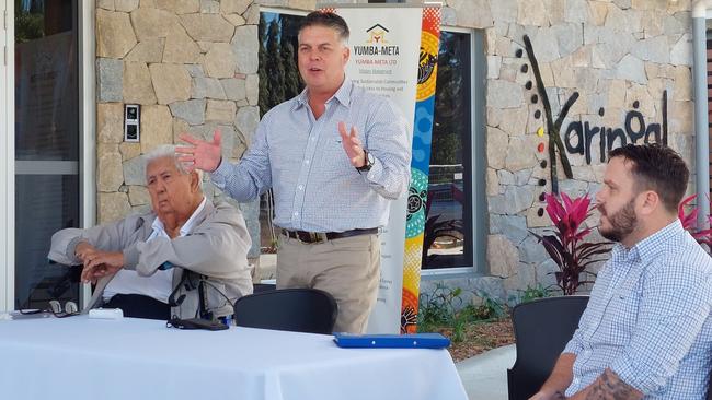 Yumba-Meta founder Dr Ernie Hoolihan, Thuringowa MP Aaron Harper and Herbert MP Phillip Thompson. Picture: Leighton Smith