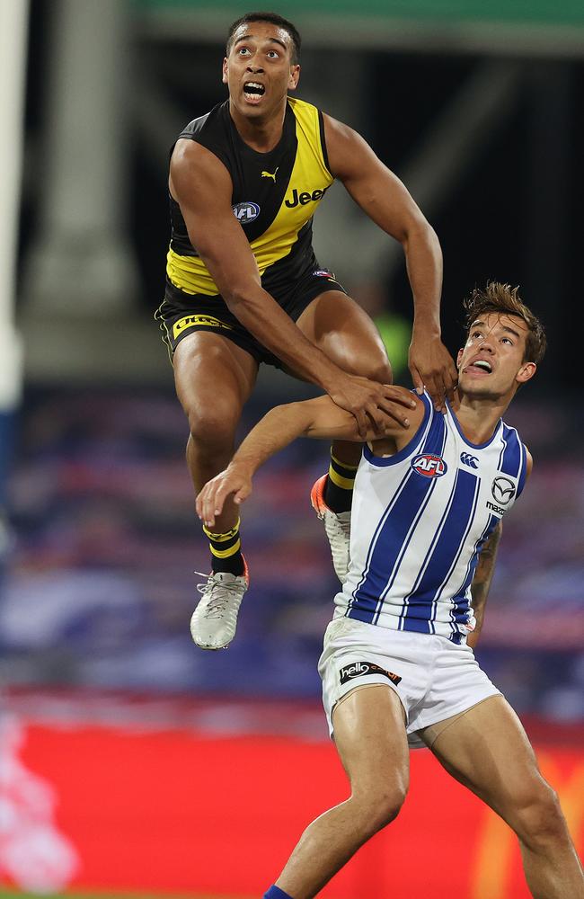 Young gun Derek Eggmolesse-Smith’s performance was one of many positives for the Tigers. Picture: Michael Klein