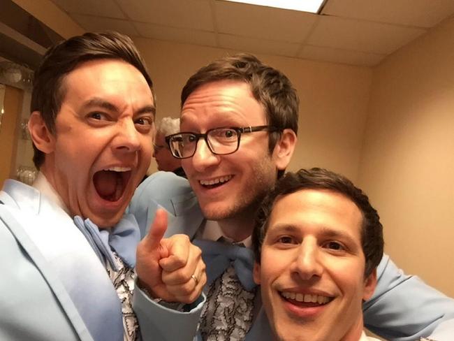 The Lonely Island at the Oscars 2015 via Twitter, “had so much fun performing at THE ACADEMY AWARDS!!! Thanks @teganandsara @theacademy @oprah”