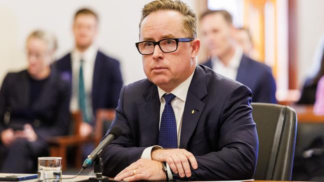 Qantas CEO Alan Joyce facing the Senate Committee inquiry on cost of living. Picture: NCA NewsWire/Aaron Francis