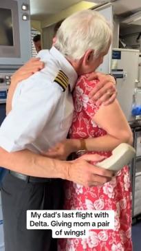 Heartwarming moment pilot honours his wife of 43 years