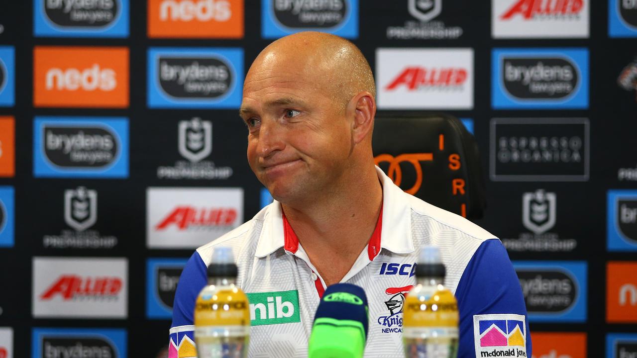 Ex Knights coach Nathan Brown talks to the media