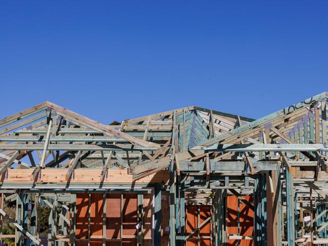 Housing Construction. External Timber Frame. Plywood Bracing. Australian Housing Development.