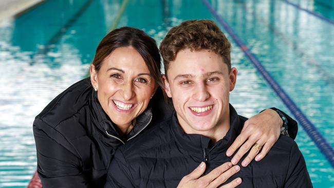 MELBOURNE, AUSTRALIA - JUNE 17th, 2023: Kai Taylor, winner of the men's 200m freestyle at the World Championship Trials, and his No. 1 supporter, mum Hayley Lewis. Picture: David Geraghty