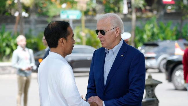 US President Joe Biden greets Indonesia's President Joko Widodo. The US leader is still probing where the ‘Russian built’ Missile into Poland came from. Photo: Alex Brandon