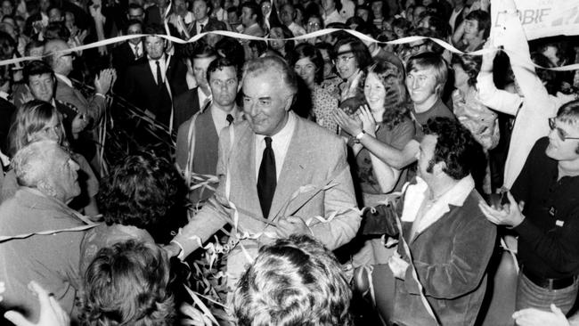 Labor leader Gough Whitlam campaigns at Cronulla on November 29, 1972 during the lead up to the federal election. Picture: News Ltd