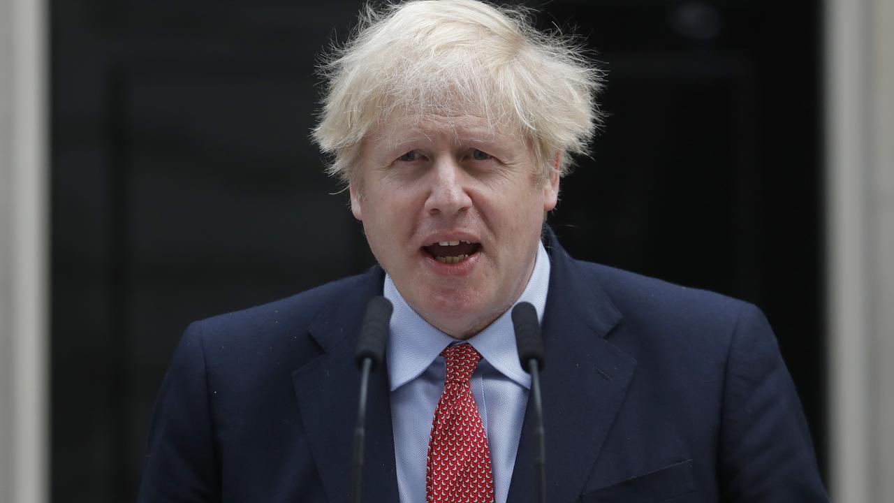 British Prime Minister Boris Johnson faced media on his first day back at work in Downing Street. Picture: AP Photo.