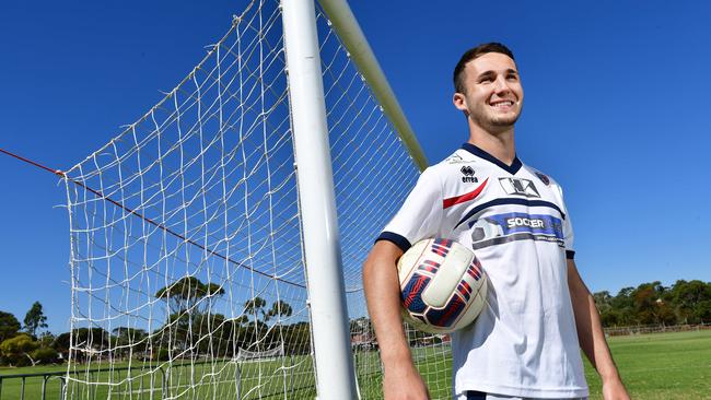 Adam Thurston was in Manchester United's youth system for eight years – now he's playing soccer for  South Adelaide. Picture: Keryn Stevens.