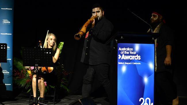 Larrakia performers hold a Welcome to Country at the 2024 NT Australian of the Year Awards at the Darwin Convention Centre on Monday, November 6.