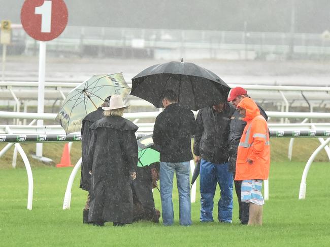 Big wet at Eagle Farm racecourse which led to the abandonment of Oaks Day. Picture: Grant Peters, Trackside Photography