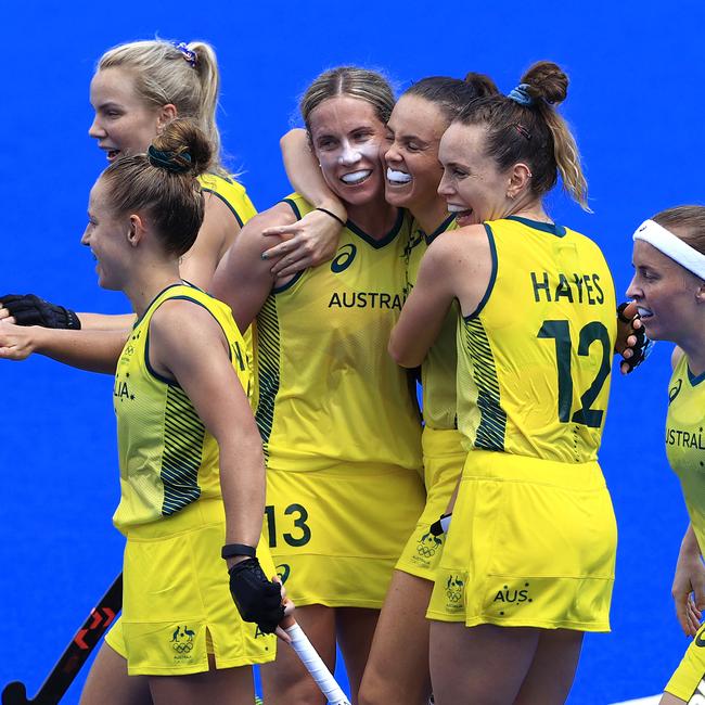 Savannah Fitzpatrick scores for Australia at the Tokyo Olympics. Picture: Adam Head.