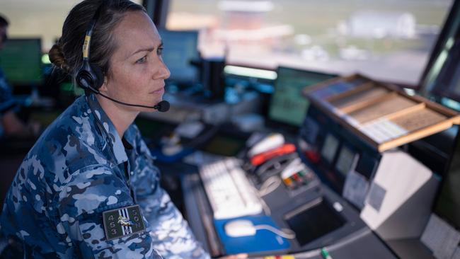 RAAF Air Traffic Controller Flight Lieutenant Vanessa Stothart, from 453 Squadron, at RAAF Base Pearce, 45km north east of Perth, which handles more than 100,000 aircraft movements annually. Picture: LSIS Ronnie Baltoft