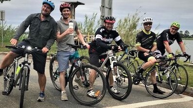 Clarence Valley Council staff on a group ride from Grafton Airport to Clarence Valley Council depot via the Ulmarra Ferry contributing towards the organisation's efforts to win the NSW Government and Public Services (200-499) category of the 2020 Biketober Business Challenge.