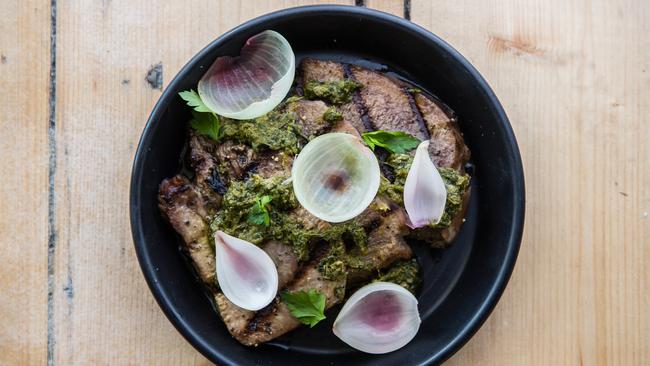 Ox tongue, salsa verde and pickled shallots at <a href="http://rockerbondi.com.au/" target="_blank">Rocker, North Bondi</a>. Picture: Nikki To