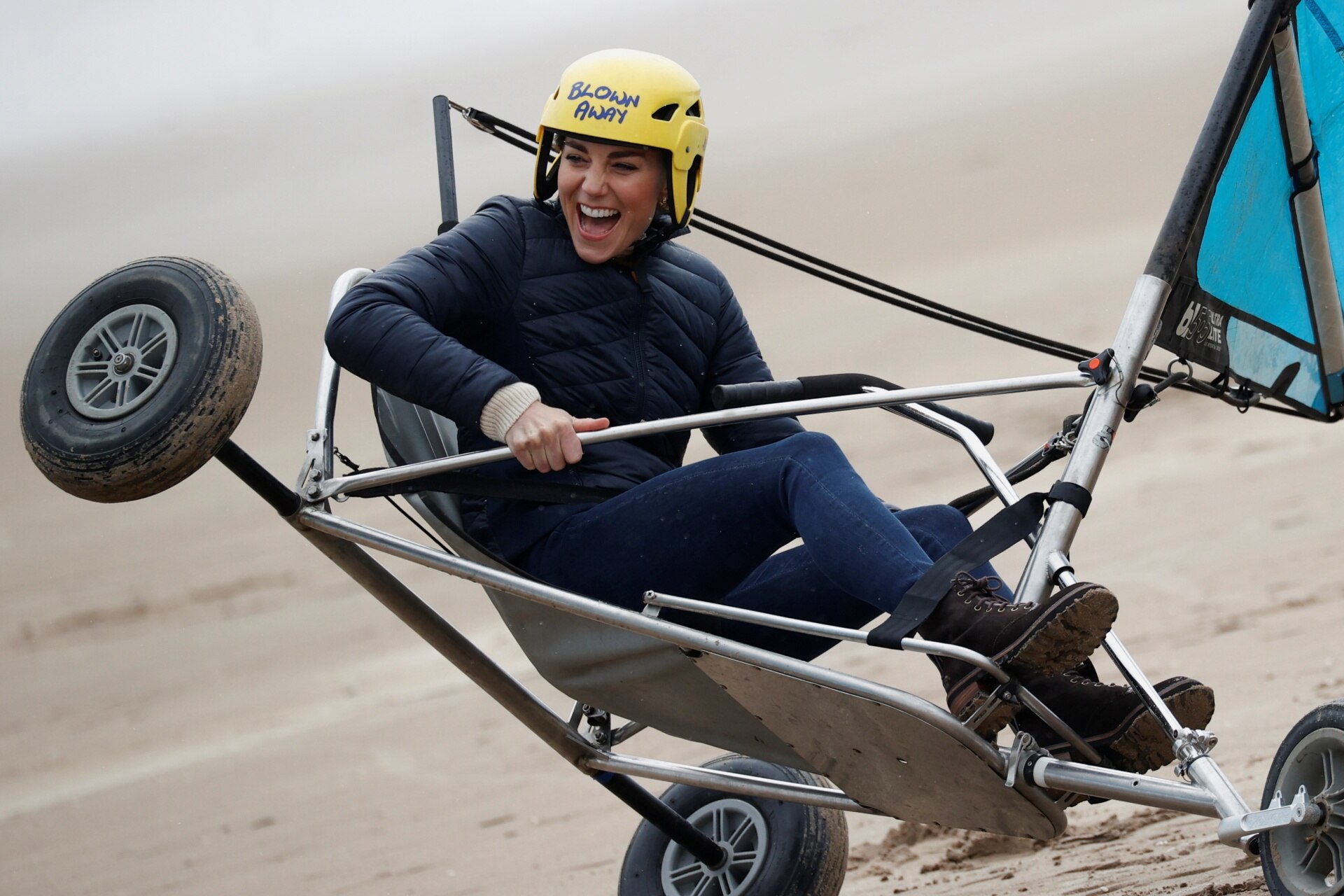 <p>During a session of land yachting at the beach in St Andrews, Scotland. </p>