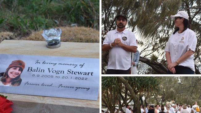 A permanent memorial to slain Sunshine Coast teen Balin Stewart has been unveiled in front of dozens of loved ones, after negotiations with council to have something established in his memory.