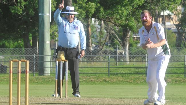 Jacaranda Hotel Westlawn/GDSC Easts bowler Nathan Blanch successfully appeals an lbw decision against Brothers Clocktower batsman Shorn Kippax in the 2019/20 Clarence River Cricket Association GDSC Premier League minor semi-final match at McKittrick Park on Saturday, 15th March, 2020.