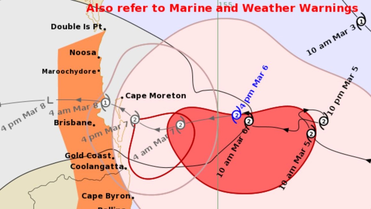 Tropical Cyclone Alfred's latest tracking map. Picture: Bureau of Meteorology