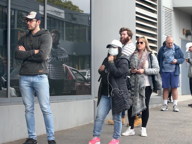 Centrelink has experienced long queues since Australian workers have hit tough times in the wake of coronavirus. Picture: Glenn Ferguson