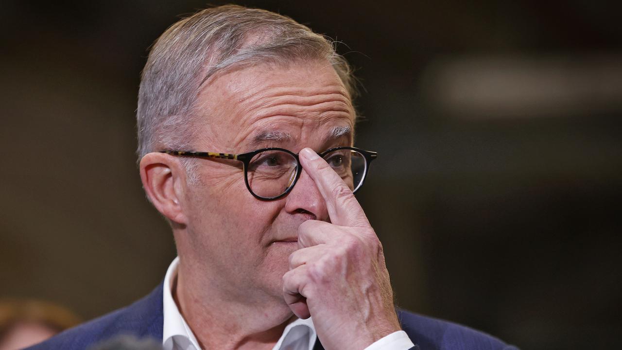 Anthony Albanese pictured talking to media in Box Hill today to announce a $2 billion promise to the Victorian government for future infrastructure. Picture: Sam Ruttyn