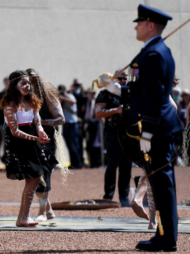 An Indigenous spiritual dance performance followed the speech. Picture: Tracey Nearmy