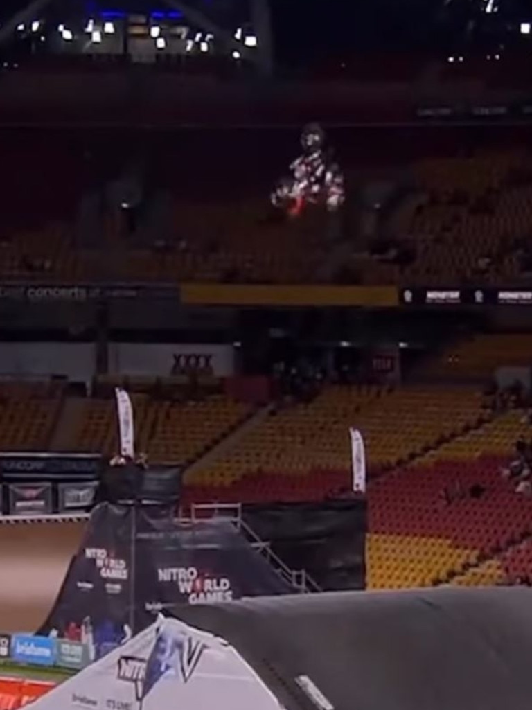 Archer performing a triple backflip at the Nitro World Games in 2022. Picture: Supplied