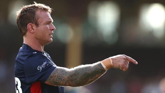 Jake Friend of the Roosters looks on during warm up ahead of the round one NRL match between the Sydney Roosters and the Manly Sea Eagles at the Sydney Cricket Ground, on March 13, 2021, in Sydney, Australia. (Photo by Cameron Spencer/Getty Images)