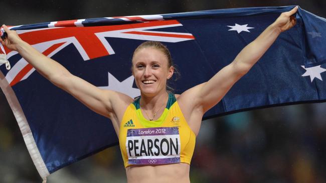 Sally Pearson after winning the 100m hurdles at the London 2012 Olympics.