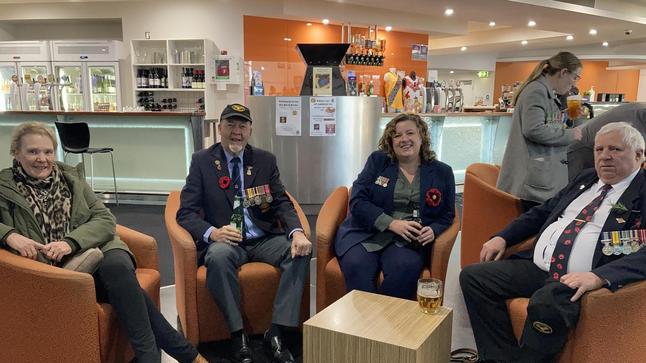 Mount Gambier Anzac Day 2022. Pauline Hopkins, John Hopkins, Sheridan Russell and Dieder Merchel. Picture: Arj Ganesan