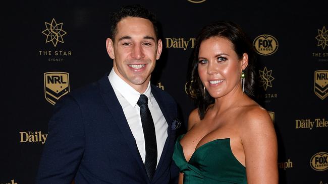 Billy Slater and wife Nicole arrive at the Dally M Awards (AAP Image/Dan Himbrechts)