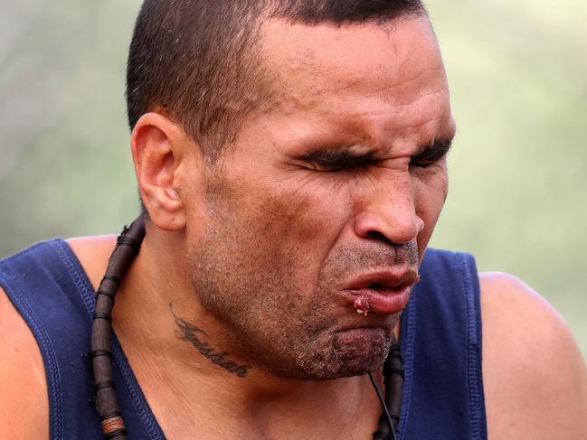 Danny Green and Anthony Mundine go head to head in the jungle. Green wins the challenge and is presented a red boxing belt. I'm a celebrity Get Me Out Of Here! Picture: NIGEL WRIGHT/Network TEN