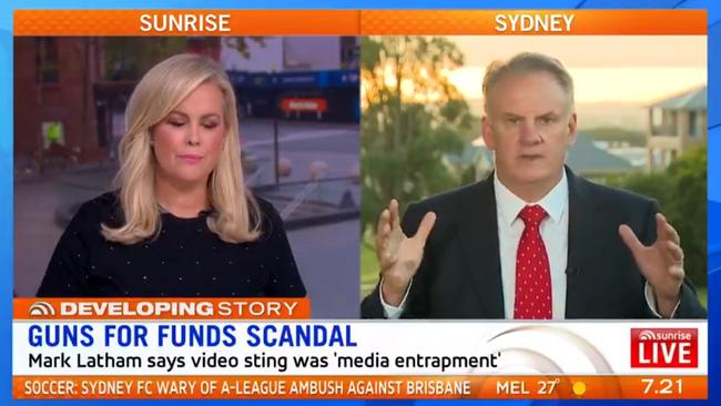 One Nation Mark Latham distanced himself from comments made by Pauline Hanson about the Port Arthur massacre but says the Al Jazeera documentary was ‘manufactured news’. Picture: Sunrise 