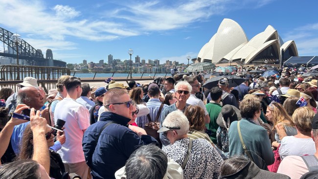 Mammoth crowd swarms the Opera House ahead of King Charles and Queen Camilla's arrival. Picture: Adelaide Lang / NewsWire.