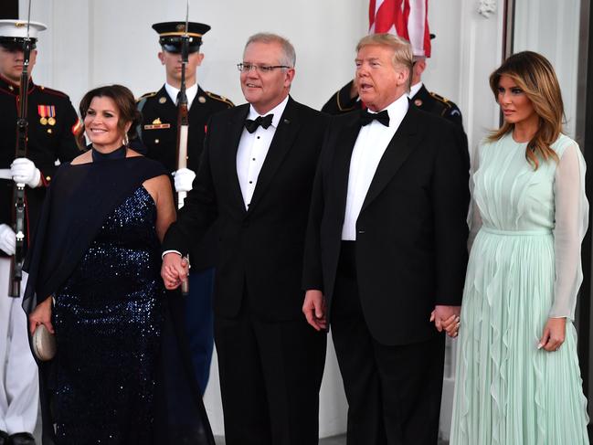 The Trumps and Morrisons dressed in their best at the White House. Picture: AAP