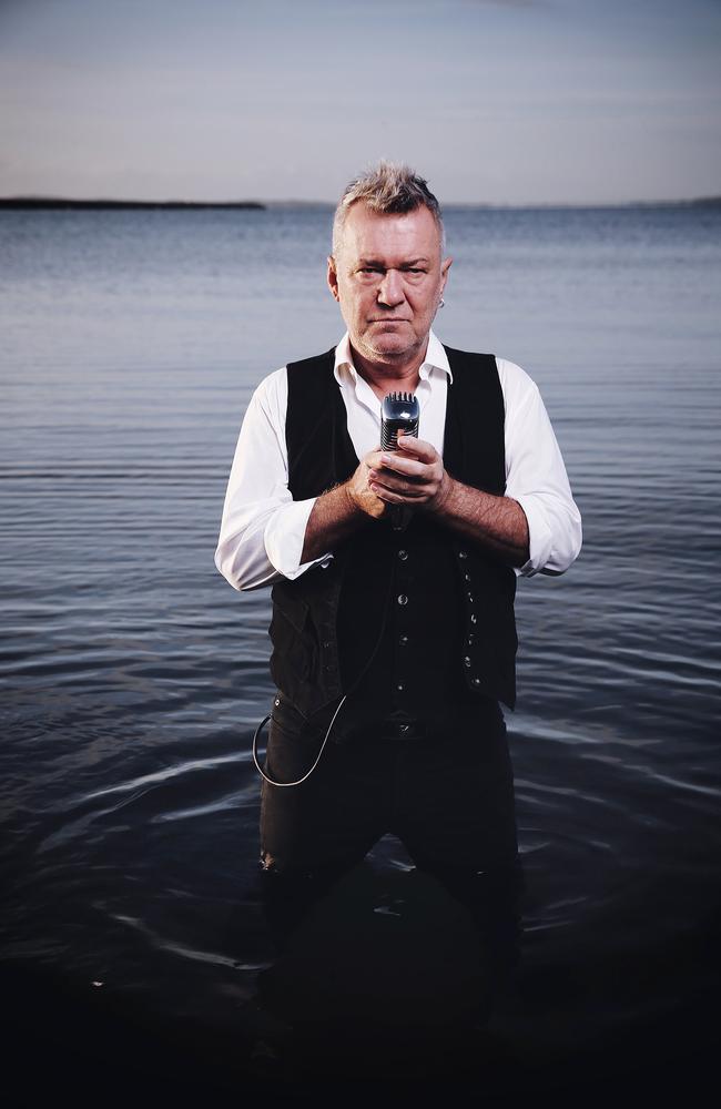 Aussie rock icon Jimmy Barnes pictured in water in Sydney. Picture: Sam Ruttyn