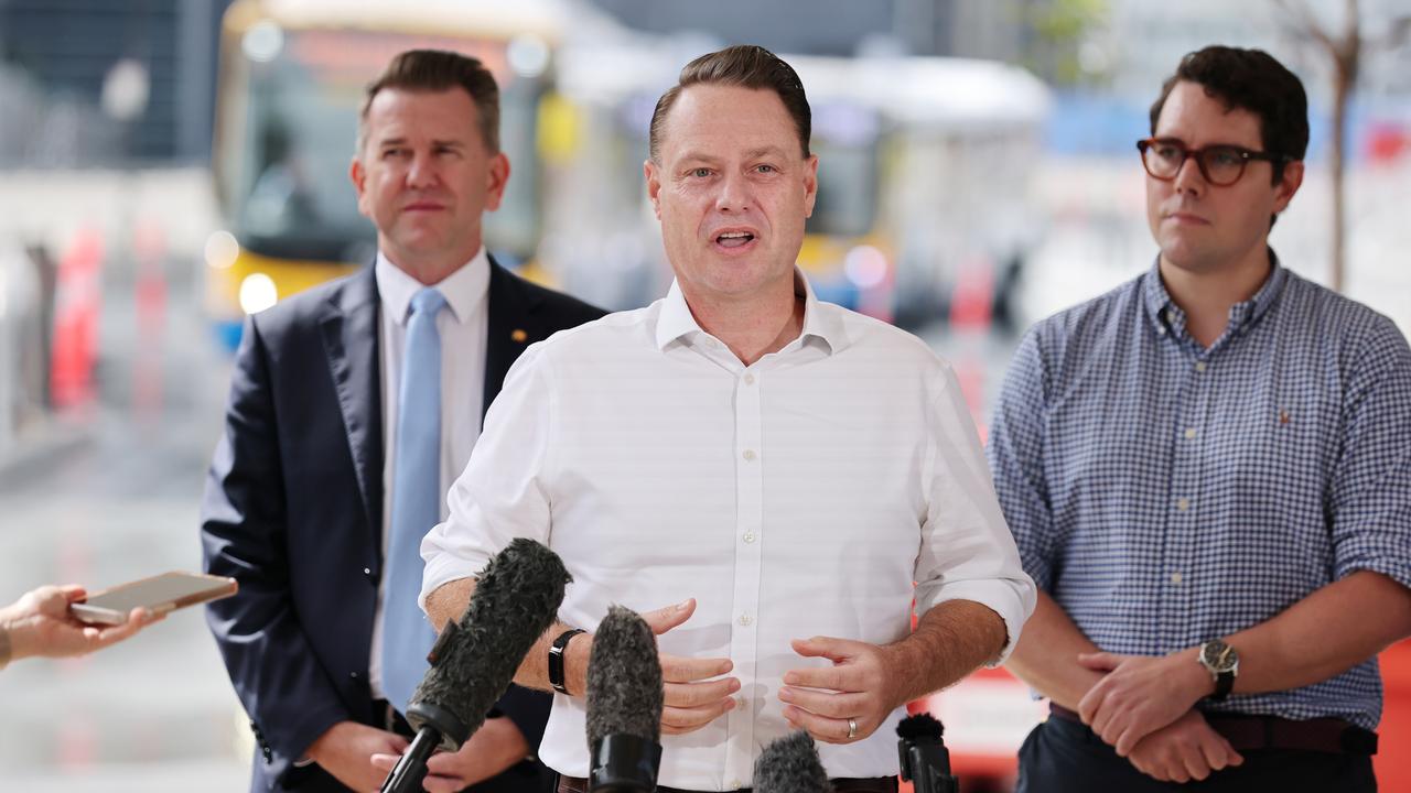 Lord Mayor Adrian Schrinner announced new bus routes at the Cultural Centre Station last month. Picture Lachie Millard