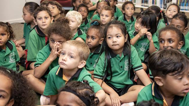 Cairns West State School students enjoy story time. Picture Brian Cassey