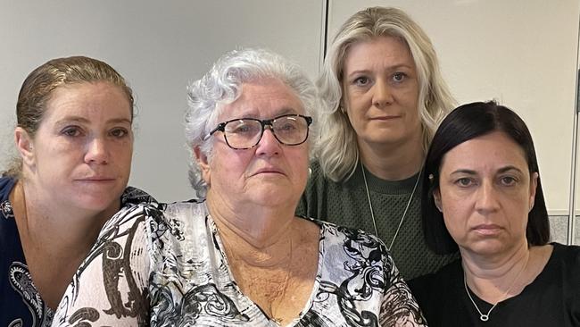 Missing man Aaron Clear's mother Kerry with daughters (from left) Jennifer, Rebecca and Cassandra during an appeal for information at Belmont police station. Picture: Dan Proudman.