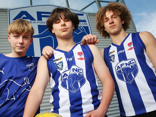 Jack Burgess, Oscar Gemmill and Henry Arnold. Anglesea's under-16s have been kicked out of the finals series this year after an AFL Barwon stuff up with the ladder. They thought they had qualified but were knocked out on Monday morning due to rules which had not been added. Picture: Alan Barber