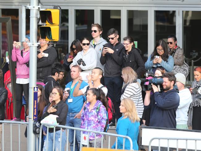 Brisbane stops to watch Chris Hemsworth on the set of the new Thor movie shooting in the CBD. Picture: Jack Tran