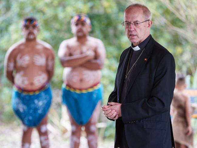 Archbishop Justin Welby with indigenous dancers in the background. Picture: Supplied.