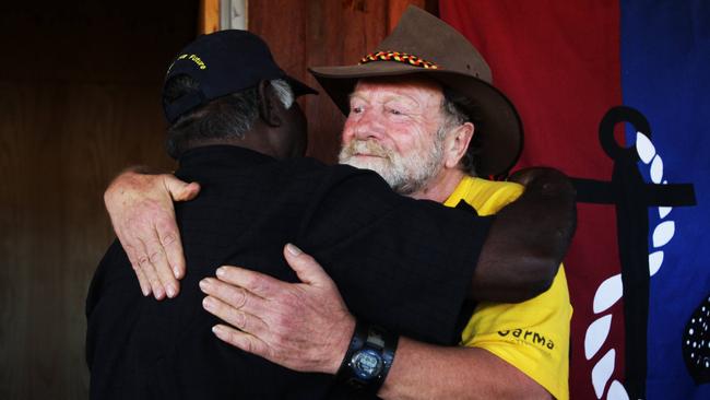 Yunupingu with Jack Thompson in East Arnhem land in 2009. Picture: Renee Nowytarger