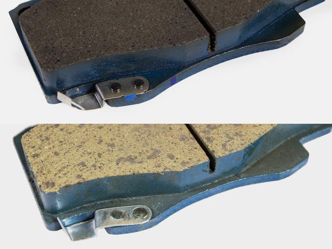 Toyota brake pads: genuine part on the top and counterfeit on the bottom. Picture: Supplied.