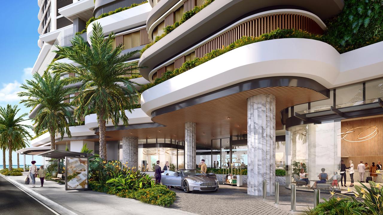 Concept of the front of Meriton’s Iconica on the sunny Gold Coast.