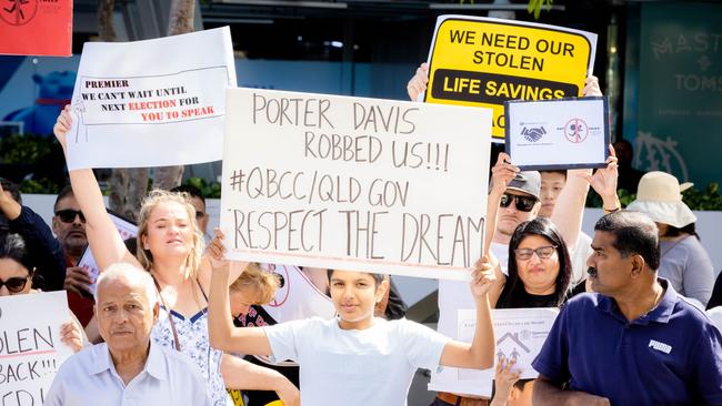 Customers of collapsed builder Porter Davis gather in Brisbane CBD, Sunday, April 23, 2023 - Picture: Richard Walker