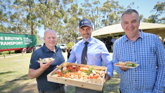 Biomar’s David Whyte, Spectran’s Mark Hindmarsh and De Bruyn’s John De Bruyn have joined the Tasmanian Farmed Salmon Alliance. Picture: Kenji Sato