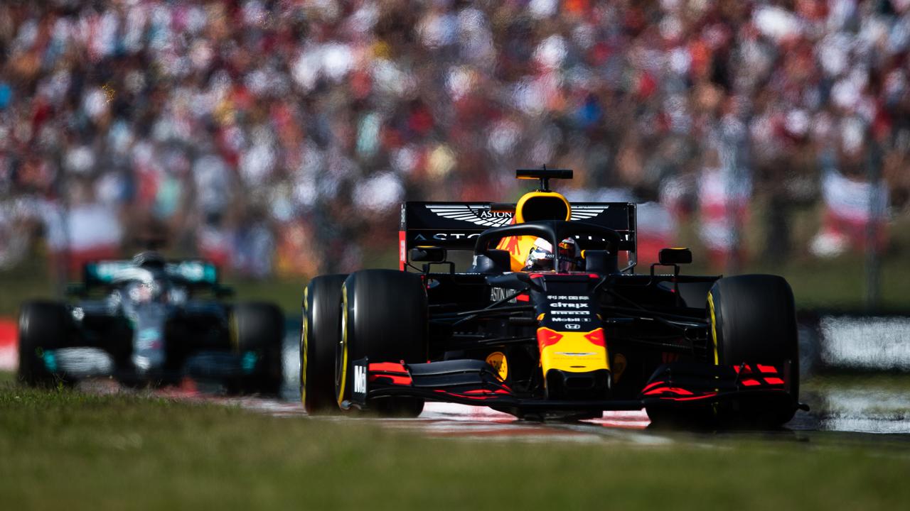 Max Verstappen leads Lewis Hamilton at the Hungaroring.