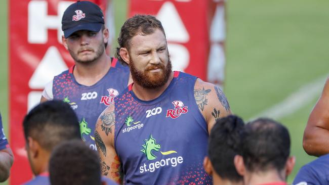 Scott Higginbotham in action during training with the Queensland Reds at Ballymore , Brisbane, Monday, February 26, 2018.(AAP Image/Glenn Hunt) NO ARCHIVING, EDITORIAL USE ONLY